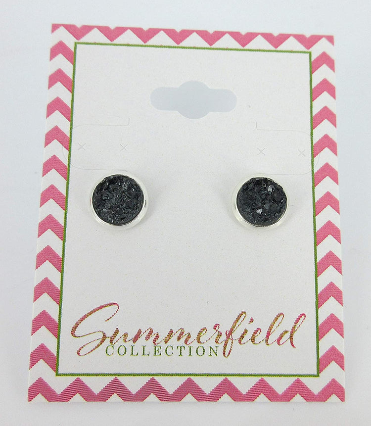 Silver-tone Faux Druzy Stone Stud Earrings 8mm