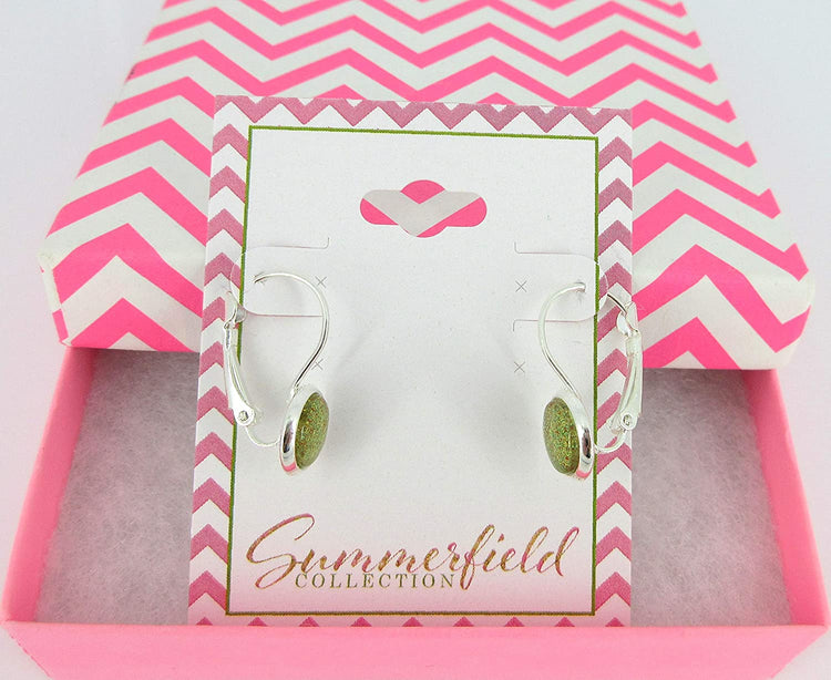 Silver-tone Gold Green Red Glitter Glass Drop Earrings Hand-painted 8mm