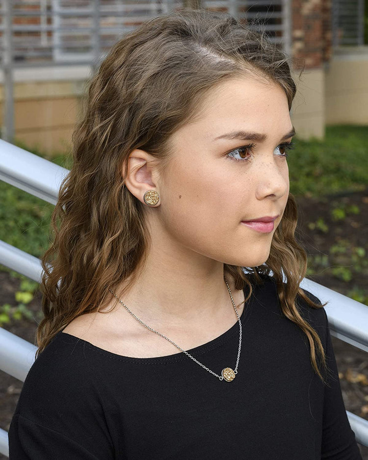 Stainless Steel Champagne Glitter Faux Druzy Pendant Necklace
