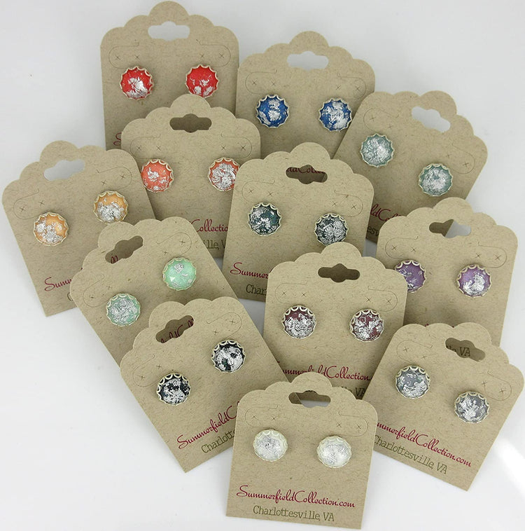 Silver Foil Faceted Resin Stud Earrings 12mm