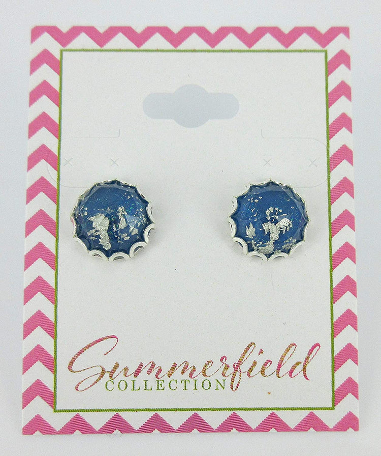 Silver Foil Faceted Resin Stud Earrings 12mm