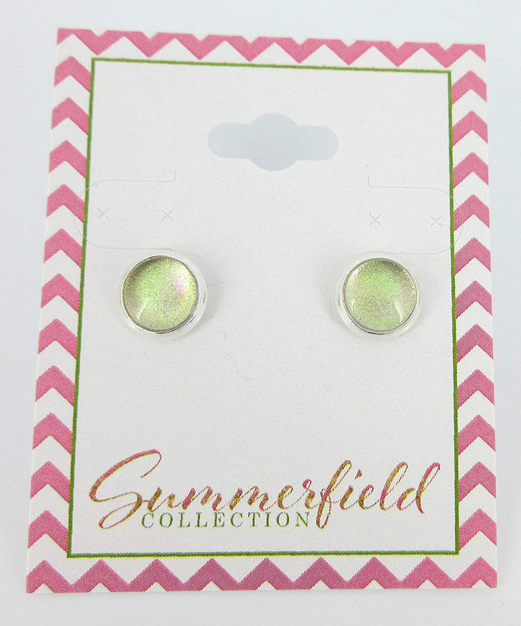 Silver-tone Nude Pink Color Shift Glitter Glass Stud Earrings Hand-painted 8mm