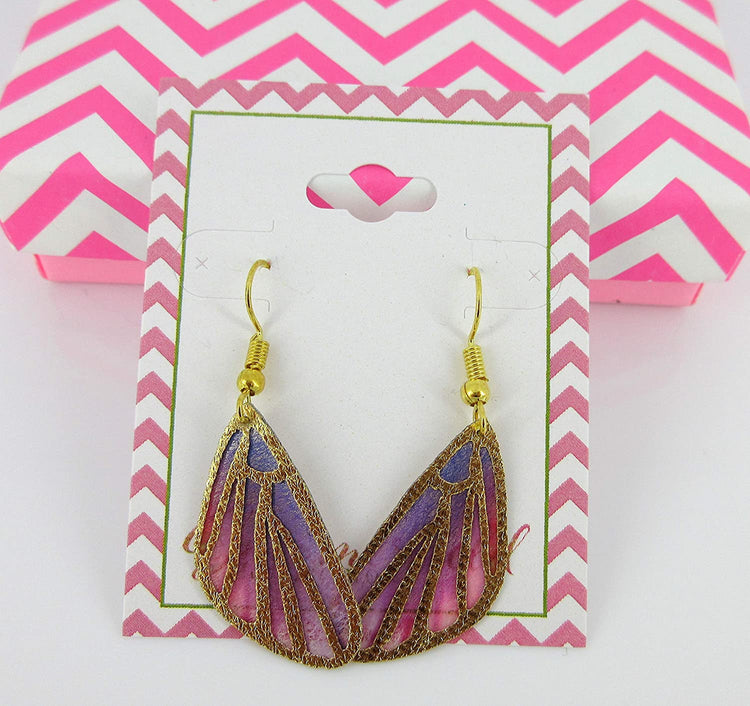 Hot Pink and Purple Butterfly Wing Fabric Dangle Earrings