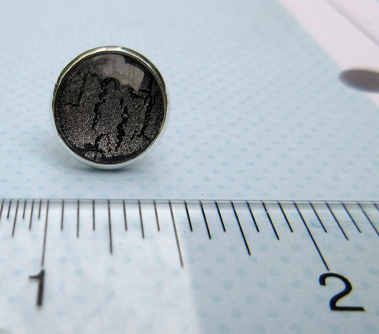 Silver-tone Black Shattered Glitter Glass Stud Earrings Hand-painted 12mm
