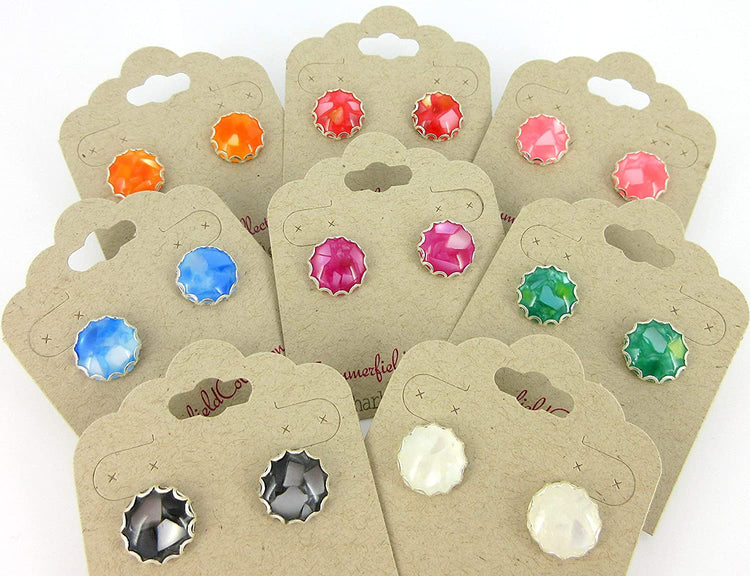 Silver-tone Faux Shell Stud Earrings 12mm