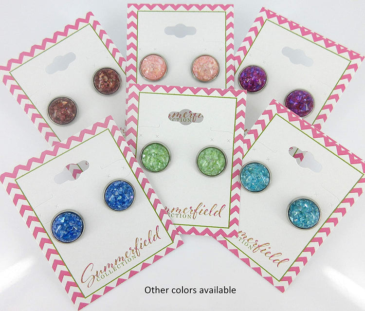 Stainless Steel Spring Green Faux Shell Stud Earrings 12mm