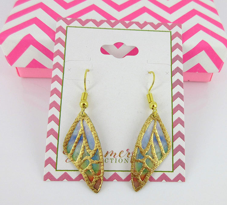 Multicolor Butterfly Wing Fabric Dangle Earrings