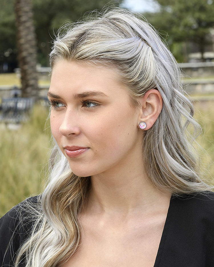 Stainless Steel Happy Confetti Glitter Glass Stud Earrings Hand-painted 10mm