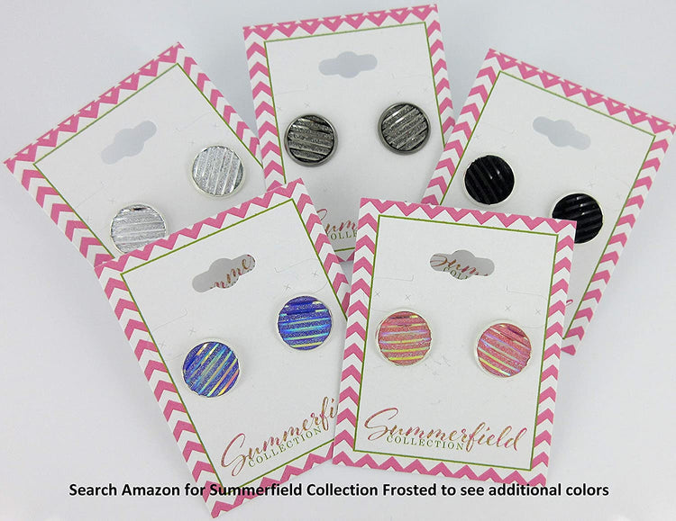 Silver-tone Frosted Metallic Stripe Stud Earrings 12mm (Light Pink AB)