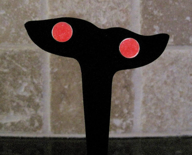 Silver-tone Bright Cherry Red Faux Druzy Stone Stud Earrings 12mm