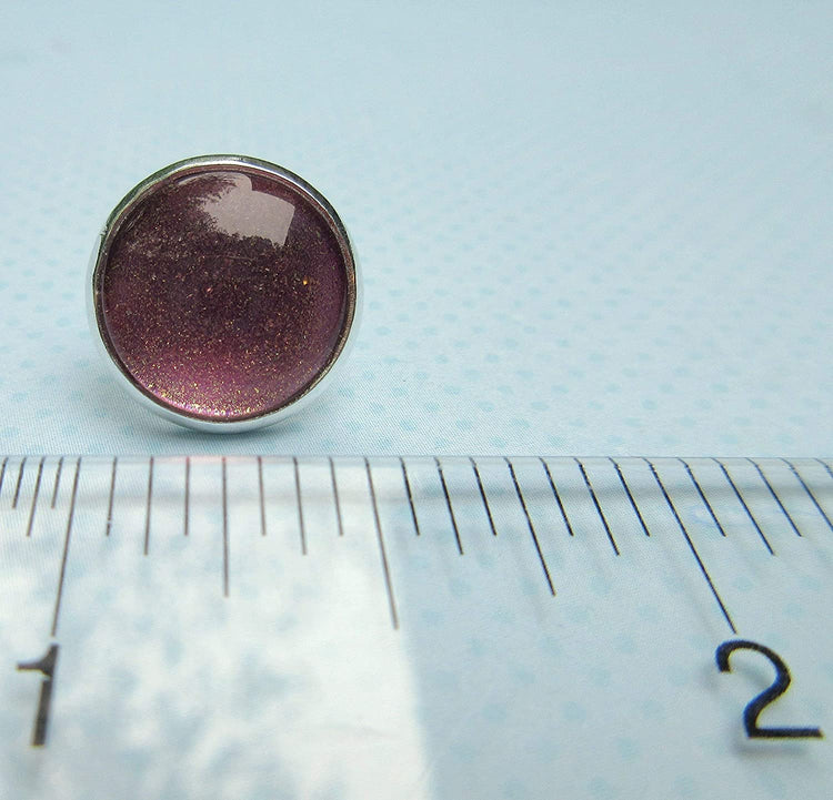 Silver-tone Metallic Mauve Glitter Glass Stud Earrings Hand-painted 12mm