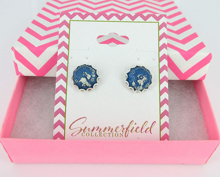 Silver Foil Faceted Resin Stud Earrings 12mm