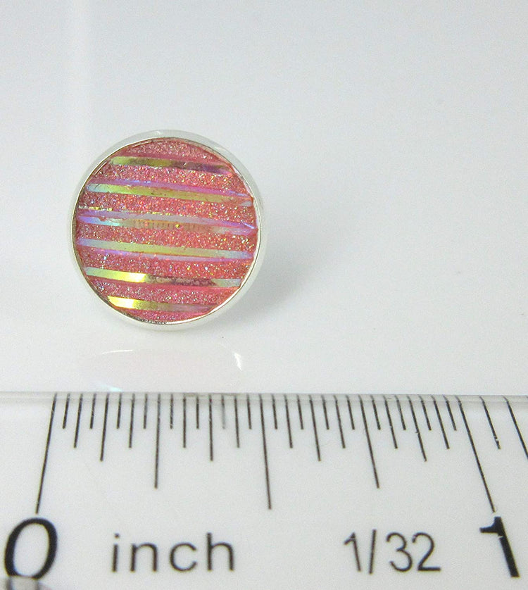 Silver-tone Frosted Metallic Stripe Stud Earrings 12mm (Light Pink AB)