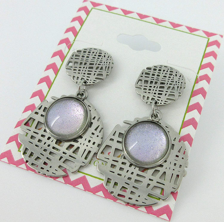 Stainless Steel Colorshifting Glitter Glass Geo Drop Earrings