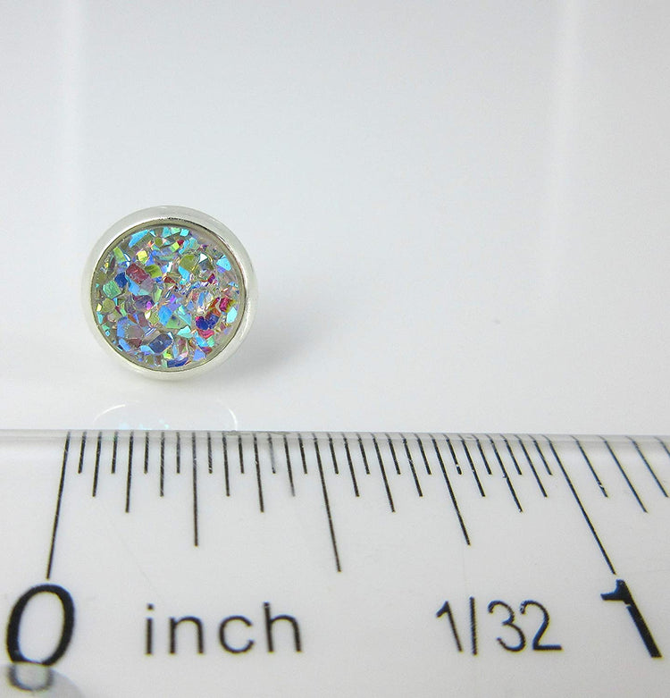 Duo Silver-tone Clear AB and Gunmetal Faux Druzy Stone Stud Earrings 8mm Set