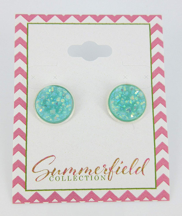 Silver-tone Pastel AB Faux Druzy Stone Stud Earrings 12mm