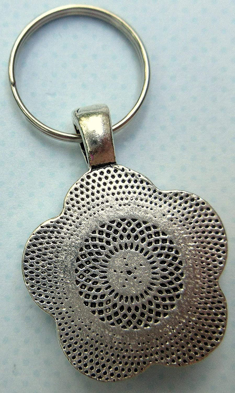 Antiqued Silver-tone Mint Green Glitter Glass Flower Keychain Hand-painted