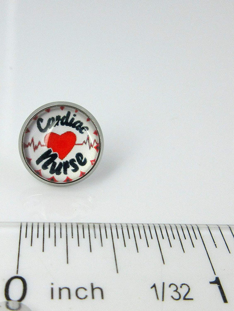 Stainless Steel Cardiac Nurse Print Glass Stud Earrings 12mm White Black Red