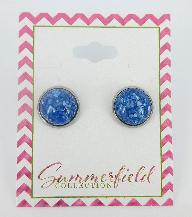 Stainless Steel Blue Faux Shell Stud Earrings 12mm