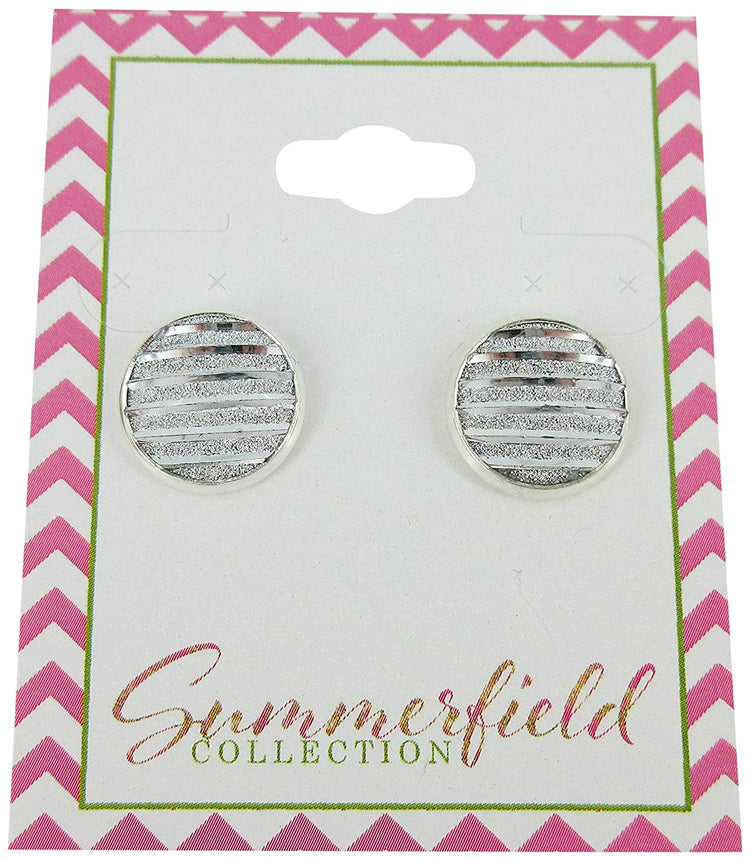 Silver-tone Frosted Metallic Stripe Stud Earrings 12mm (Light Pink AB)
