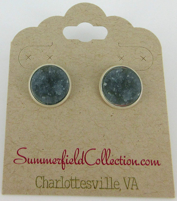 Silver-Tone Gray Faux Druzy Stone Stud Earrings 12mm