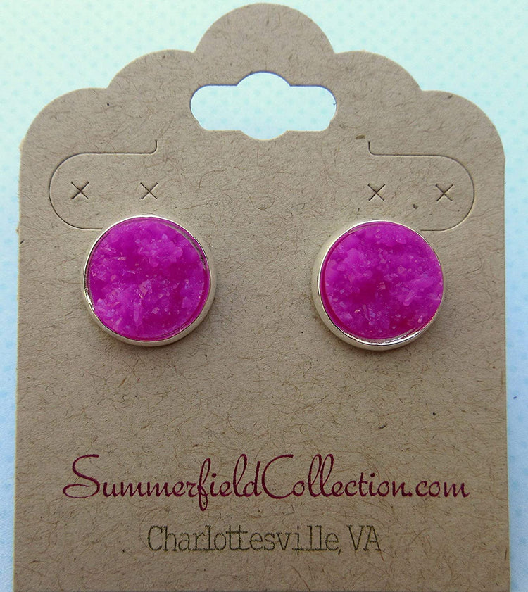 Silver-tone Faux Druzy Stone Stud Earrings 12mm