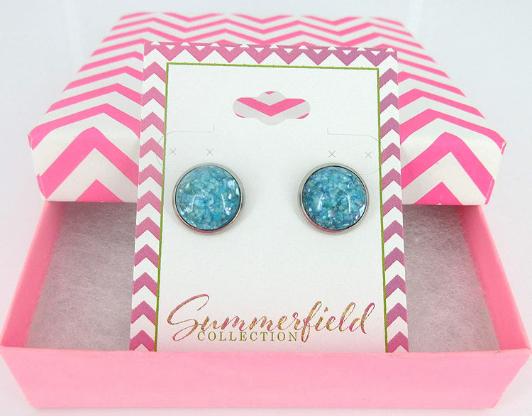 Stainless Steel Seafoam Blue Faux Shell Stud Earrings 12mm