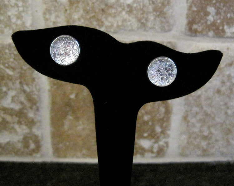 Silver-tone Glitter Glass Stud Earrings 12mm Hand-painted