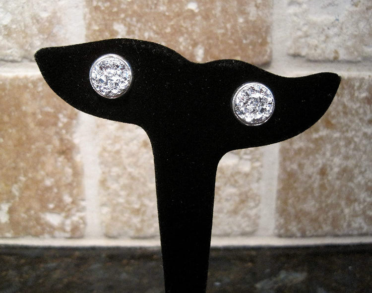 Silver-tone Faux Druzy Stone Stud Earrings 12mm