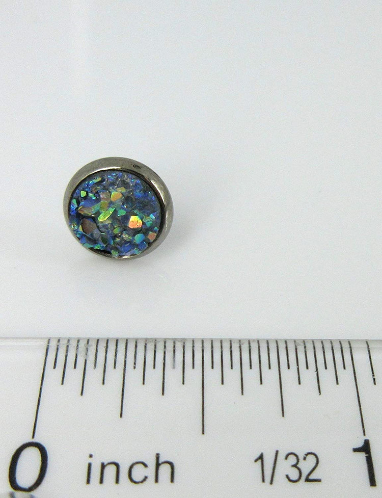 Hematite-tone Faux Druzy Stone Stud Earrings 8mm