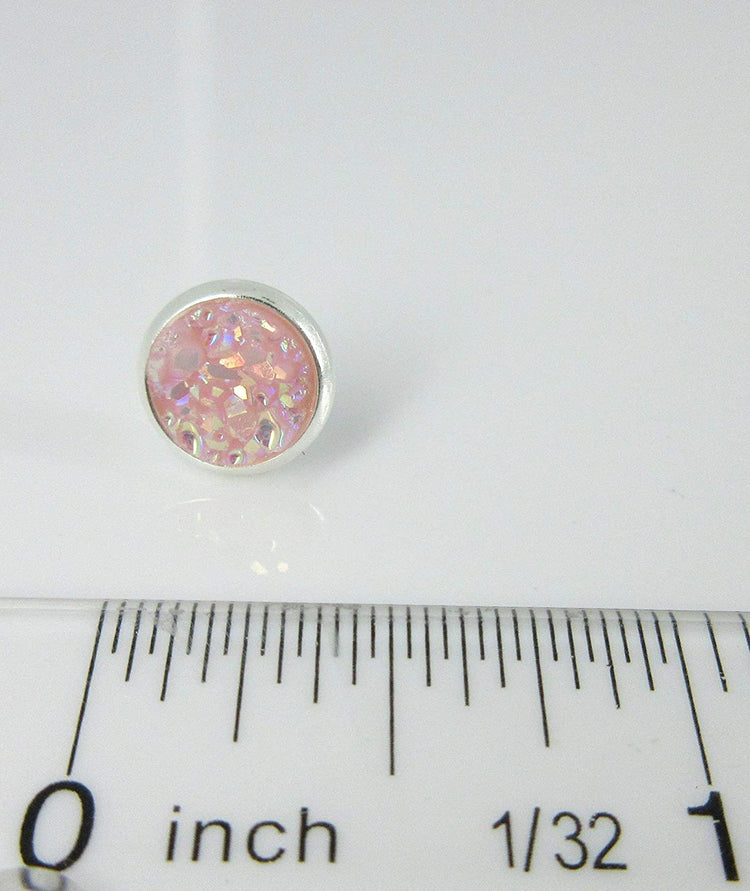 Silver-tone Ballet Pink AB Faux Druzy Stone Stud Earrings 8mm