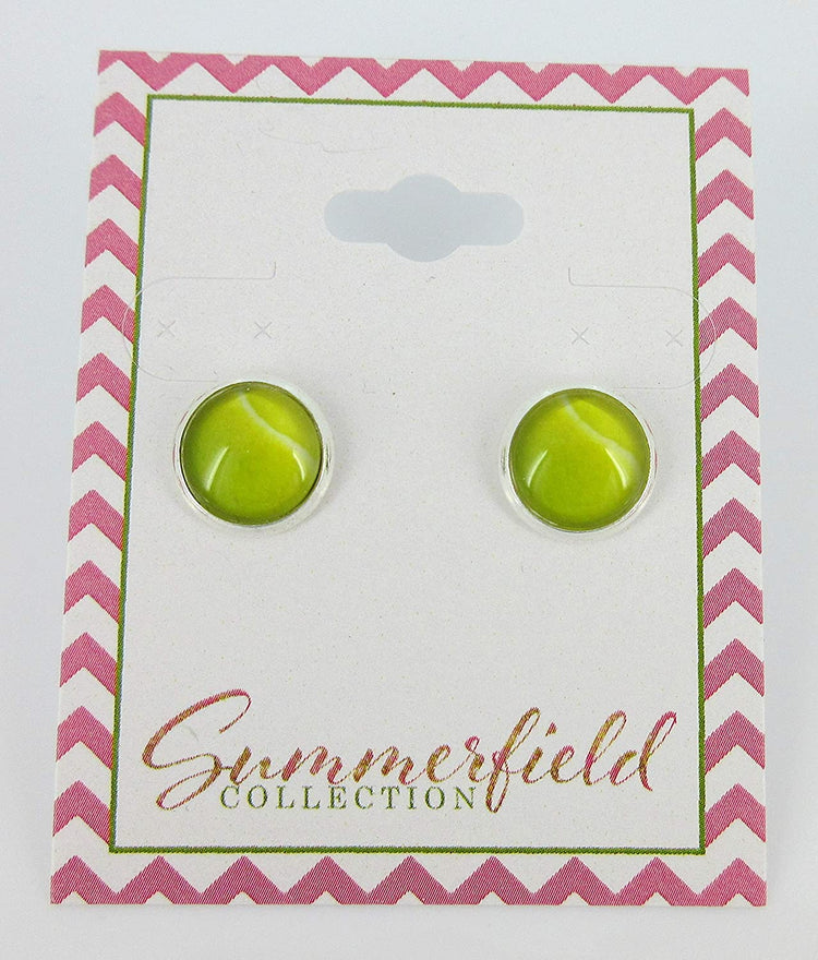 Silver-tone Tennis Ball Print Glass Stud Earrings 10mm