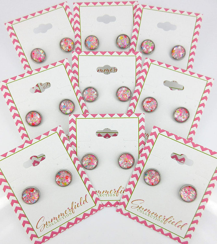 Stainless Steel Happy Confetti Glitter Glass Stud Earrings Hand-painted 10mm