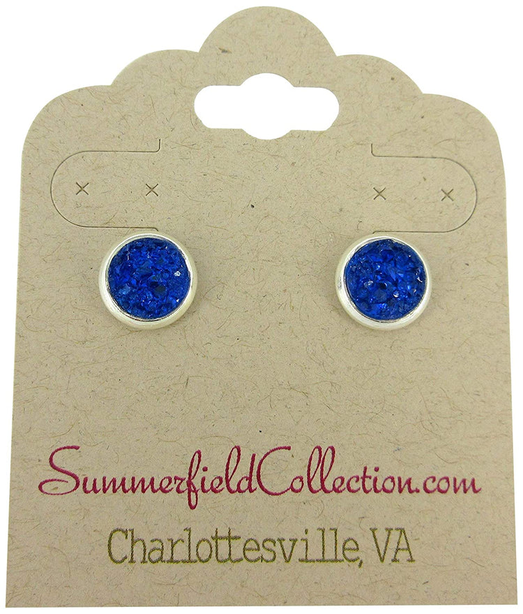 Silver-tone Faux Druzy Stone Stud Earrings 8mm