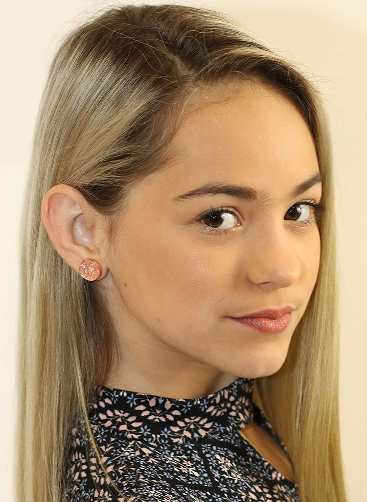 Rose Gold-tone Blush AB Faux Druzy Stone Stud Earrings 12mm