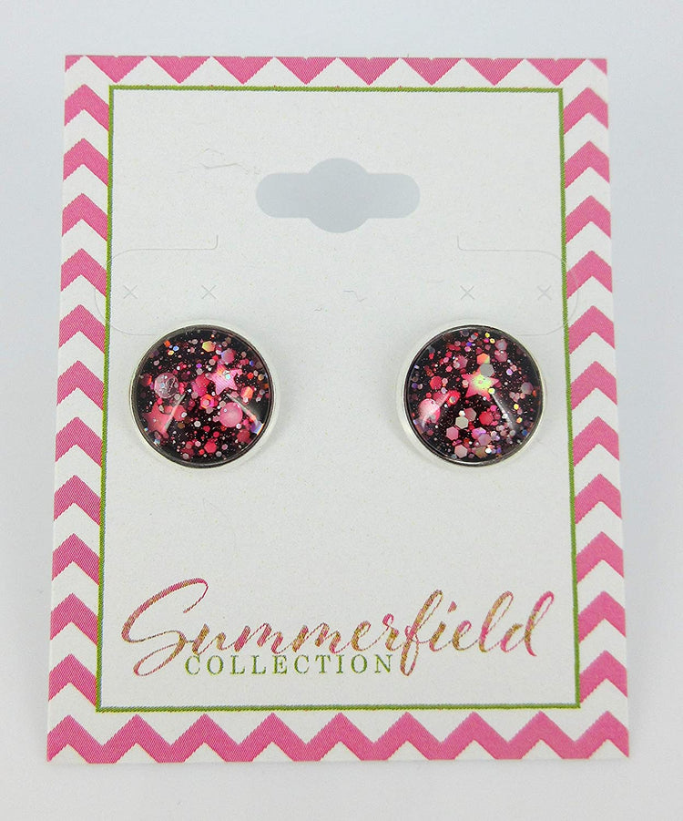 Silver-tone Stardust Glitter Glass Galaxy Stud Earrings Hand-painted 12mm