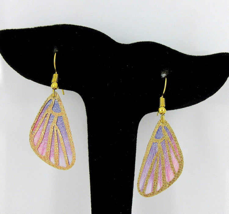Hot Pink and Purple Butterfly Wing Fabric Dangle Earrings