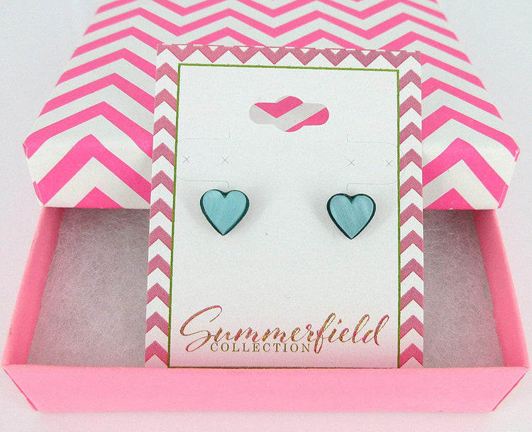 Stainless Steel Pearly Seafoam Blue Acrylic Heart Stud Earrings 8mm