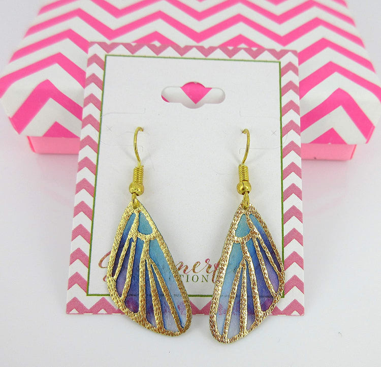 Purple and Blue Butterfly Wing Fabric Dangle Earrings