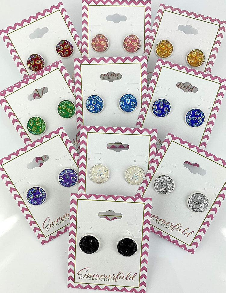 Silver-tone Frosted Flower Metallic Rainbow Stud Earrings 12mm