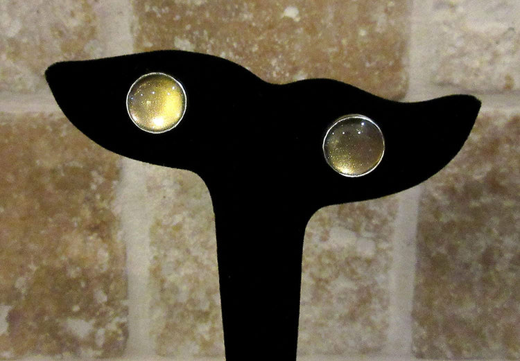 Silver-tone Metallic Green and Gold Color Shifting Glass Stud Earrings Hand-painted 12mm