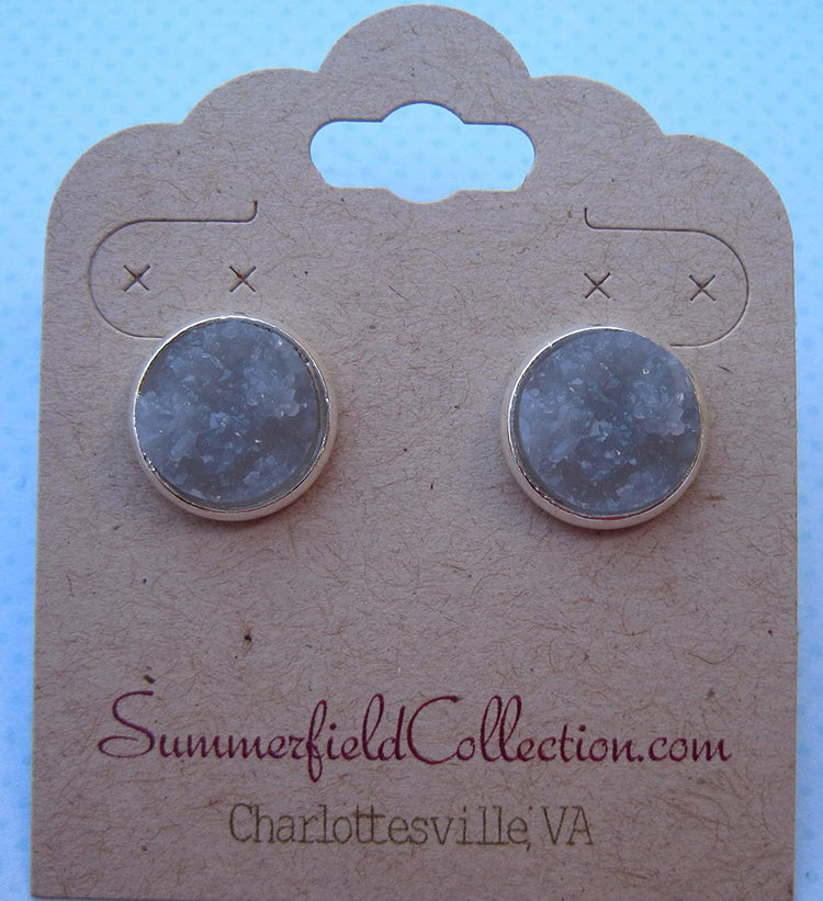 Silver-Tone Gray Faux Druzy Stone Stud Earrings 12mm