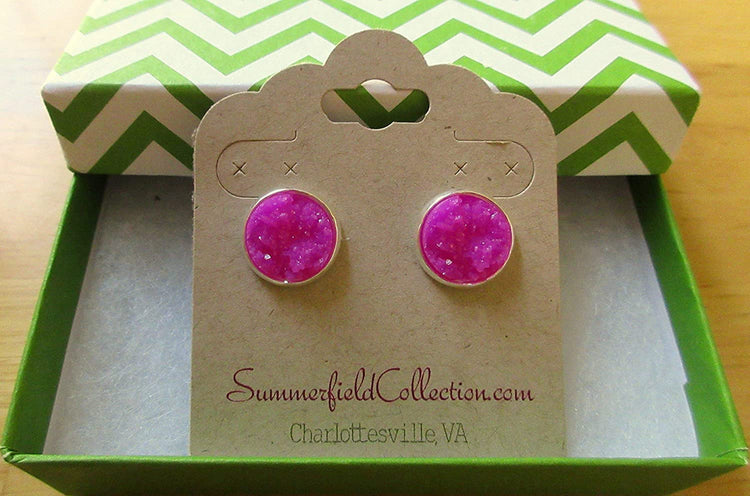 Silver-tone Faux Druzy Stone Stud Earrings 12mm