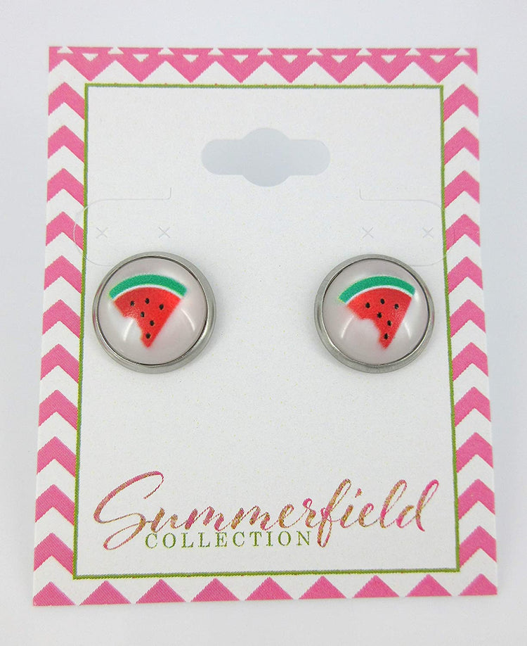 Stainless Steel Watermelon Resin Stud Earrings 12mm