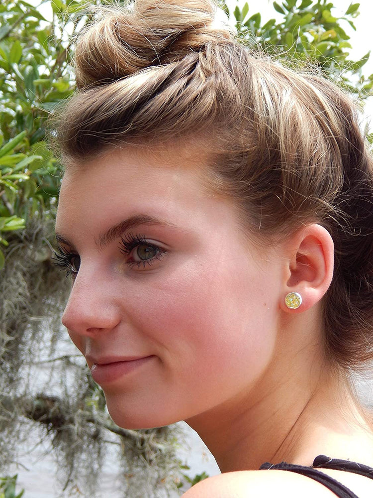 Silver-tone Yellow AB Faux Druzy Stone Stud Earrings 8mm