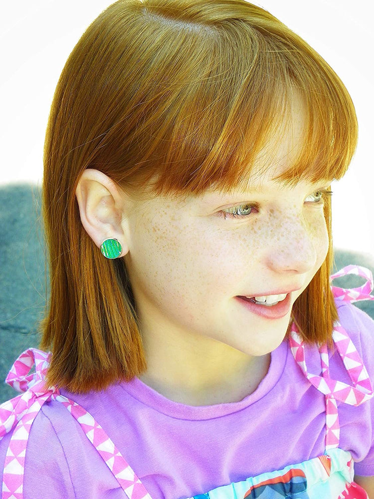 Silver-tone Green Frosted Metallic Rainbow Stud Earrings 12mm
