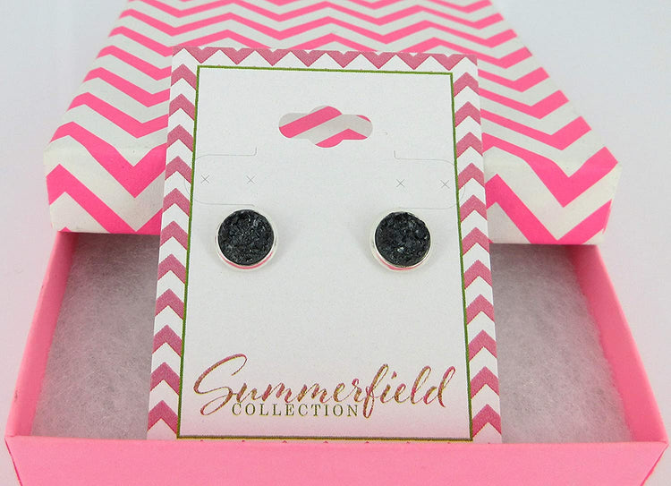 Silver-tone Faux Druzy Stone Stud Earrings 8mm