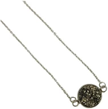 Summerfield Collection Stainless Steel Faux Druzy Stone Pendant Necklace (Gunmetal)