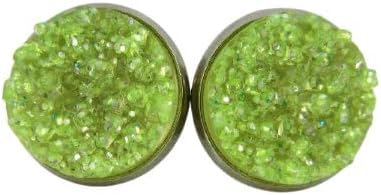 Summerfield Collection Stainless Steel Neon Yellow Green Faux Druzy Glitter Stone Stud Earrings Lime Translucent