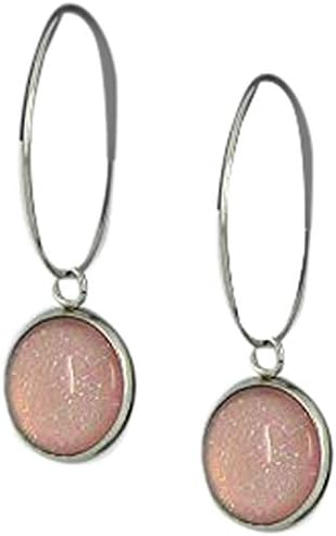 Summerfield Collection Stainless Steel Light Pink Glass Charm Hoop Earrings Hand-painted 1"